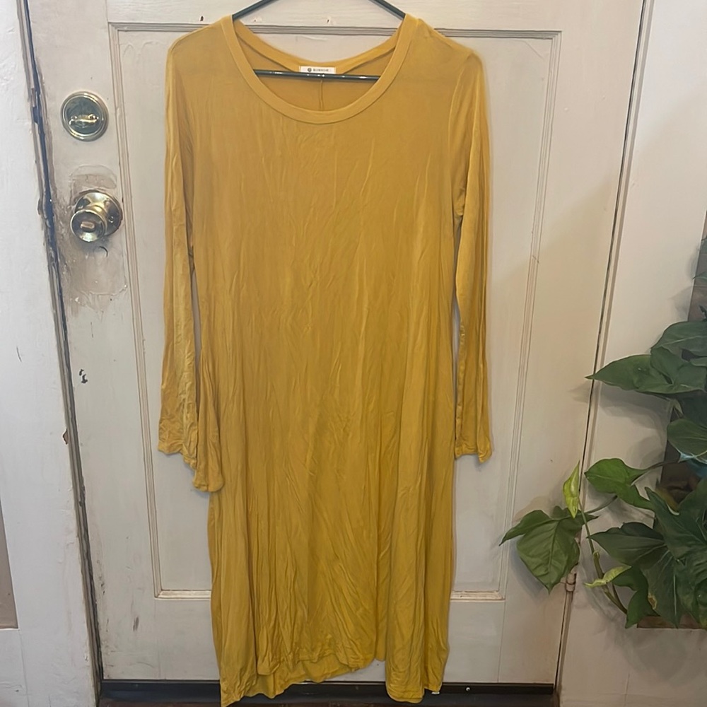 Bombom yellow gold LS maxi stretchy dress-Med